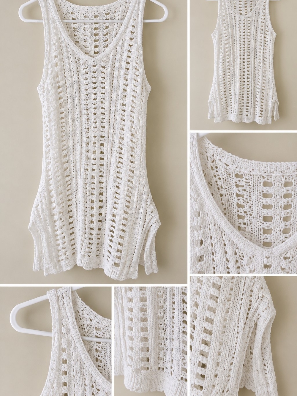 Boho Open-Knit White Crochet Tank - Lightweight Summer Layer